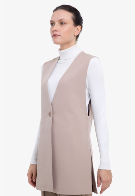 Single-Breasted Sleeveless Solid Blazer