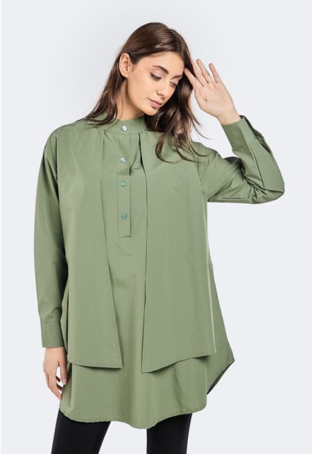 Double Layer Half Button Shirt