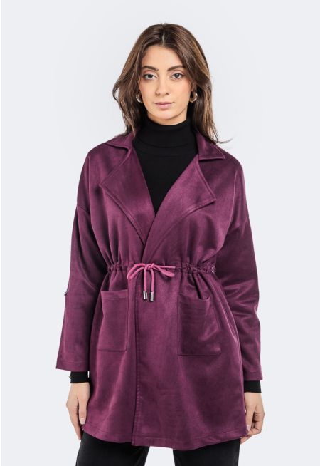 Drawstring Waist Suede Jacket