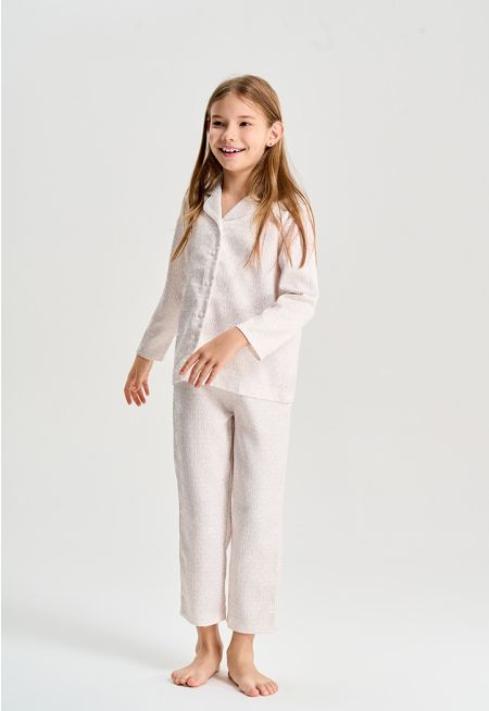 Embroidered Monogram Print Pajama Set (2 PCS)