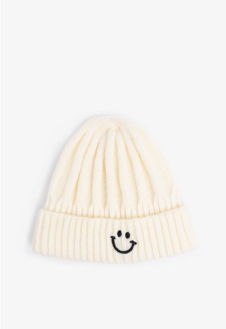 Woven Smiley Face Beanie