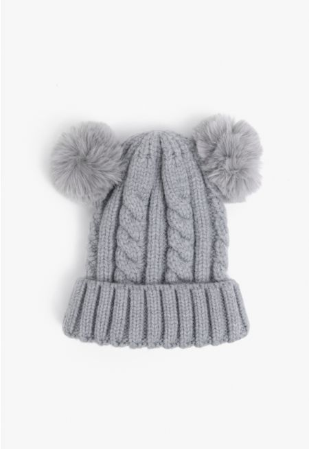 Solid Pom Pom Embellished Beanie