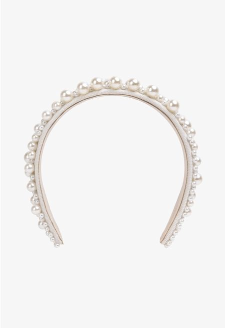 Wide Faux Pearls Headband