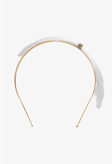 Thin Embellished Faux Feather and Crystal Headband