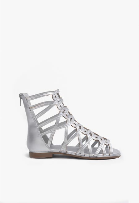 Metallic Zip Up Gladiator Sandals