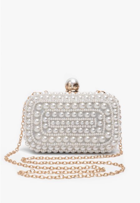 Faux Pearls Embellished Clutch