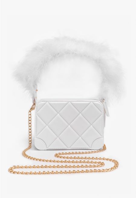 Faux Feather Handle Crossbody Bag