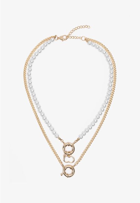 Monogram Chain Faux Pearls Necklace