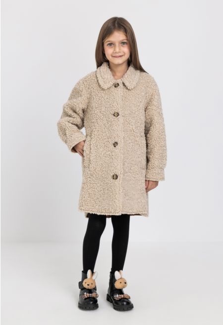 Faux Shearling Button Up Coat