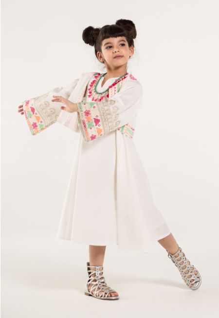 Sleeveless Dress With Embroidered Jacket (2PCS)