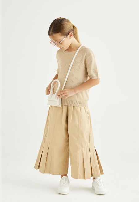 Pleated Flared Hems Trousers