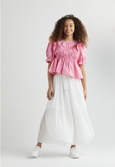 Pleated Hems Palazzo Trousers