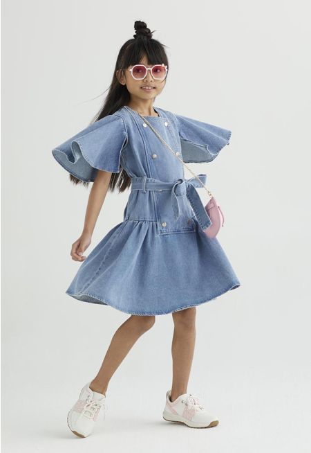 Cape Sleeves Denim Dress