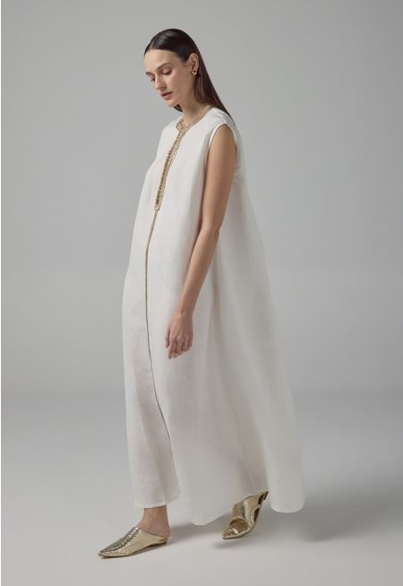 Sleeveless Flared Lurex Kaftan Dress - Ramadan Style