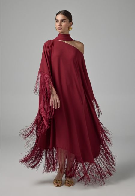 One-Shoulder Dress With Tassels Details