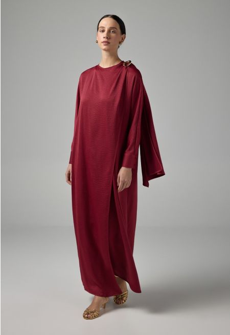 Solid Maxi Dress With Attachable Scarf 