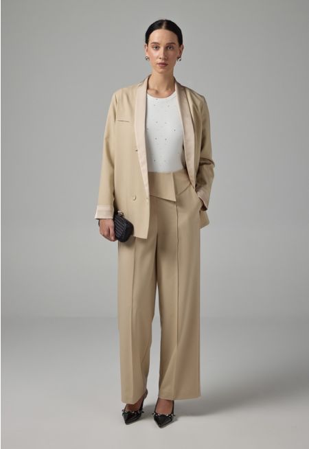 Basic Front Pin Tuck Wide Leg Trousers