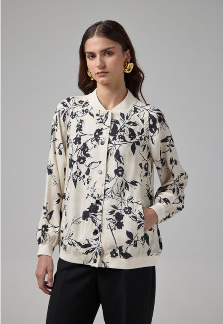 Floral Printed Raglan Sleeves Jacket