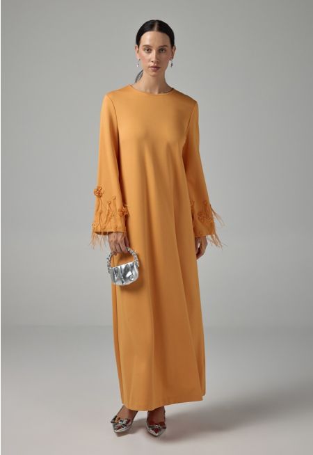 Crystal Embellished Feather Maxi Dress