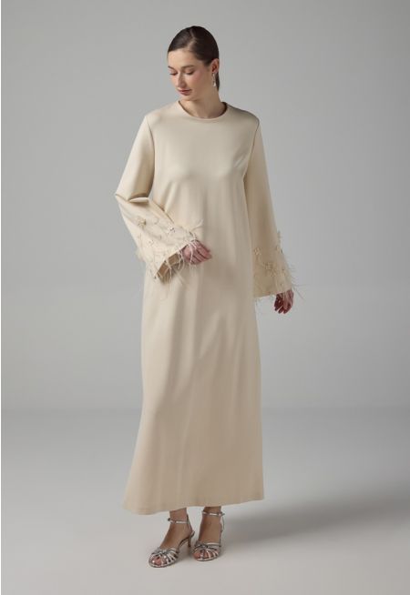 Crystal Embellished Feather Maxi Dress