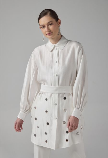 Mirror Embroidered Belted Shirt