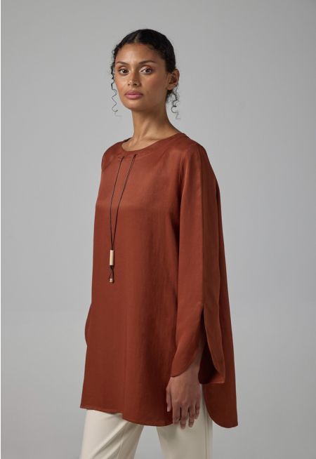 Basic Flared Blouse With Attached Necklace
