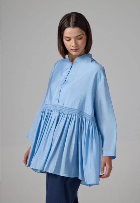 Solid Pleated Hem Shirt
