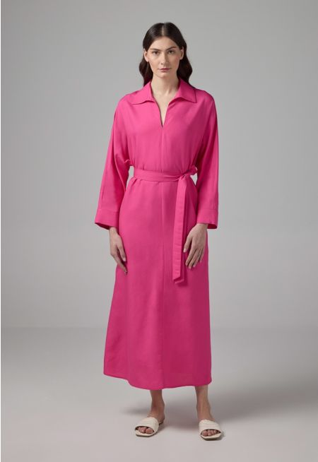 Solid Belted Maxi Dress