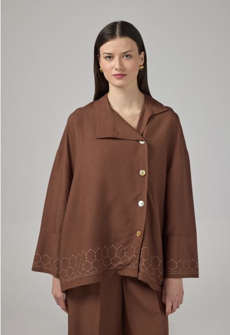 High-Low Long Sleeve Solid Shirt