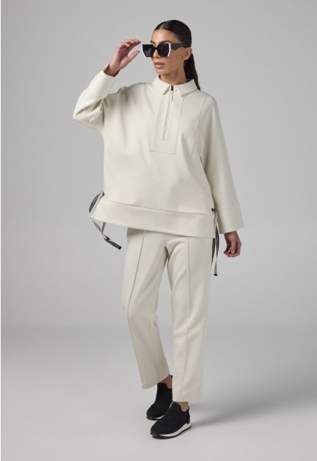 Pin Tuck At Front Monogram Trousers