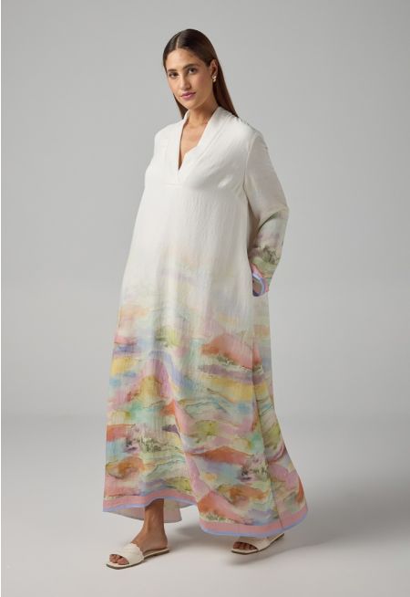 V-Neck Flared Printed Dress
