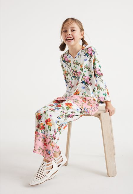 Iconic Floral Print Blouse and Trousers Set (2PCS)