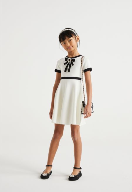 Two Toned Embellished Bow Dress