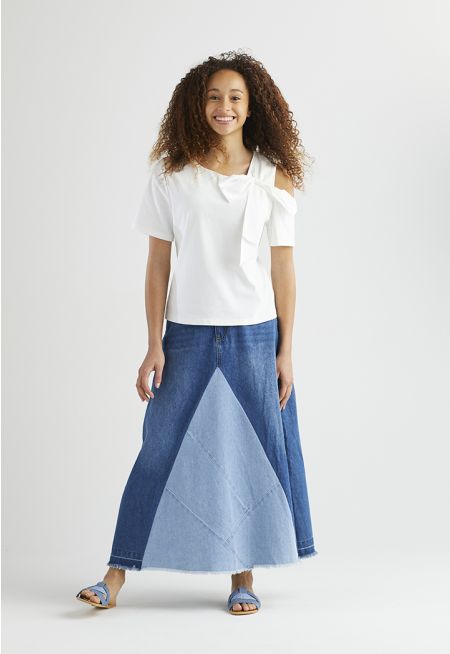 Two Toned Maxi Denim Skirt