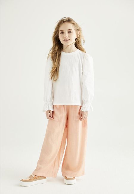 Solid Wide Leg Pocketed Trousers