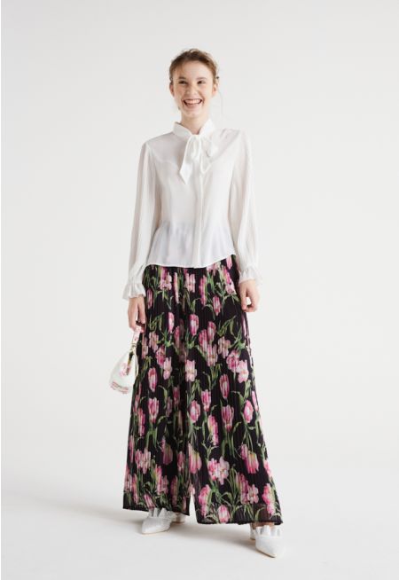 Floral Pleated Palazzo Trousers