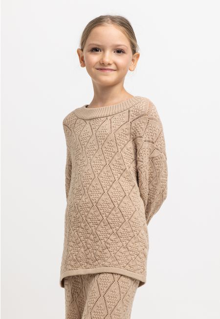 Textured Schiffli Knitted Folded Long Sleeves Top -Sale