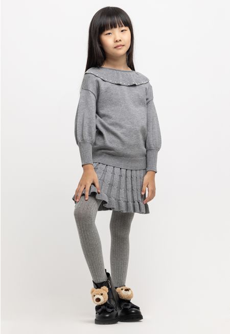 Knitted Pleated Elasticated Waist Midi Skirt -Sale