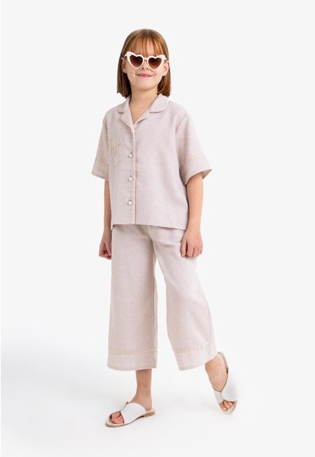 Lurex Front Button Jacket & Pant Set