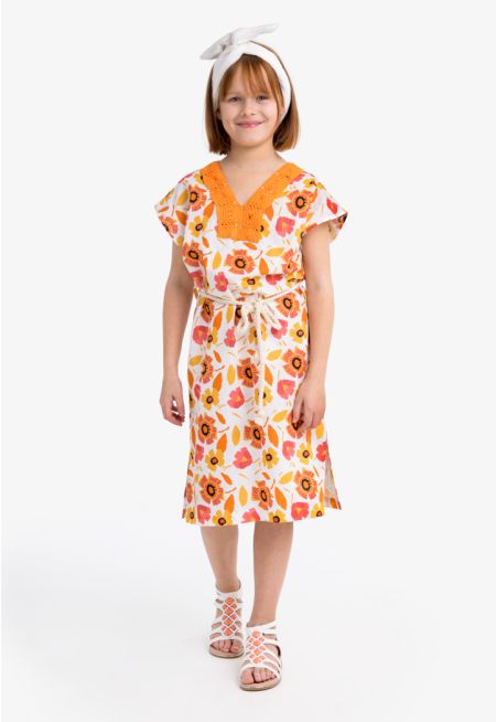 Floral Print Cap Sleeves Short Dress