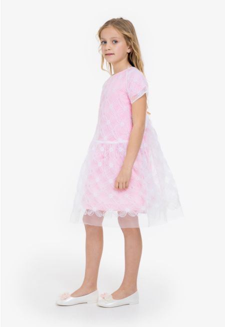 Floral Lace Pleated Dress