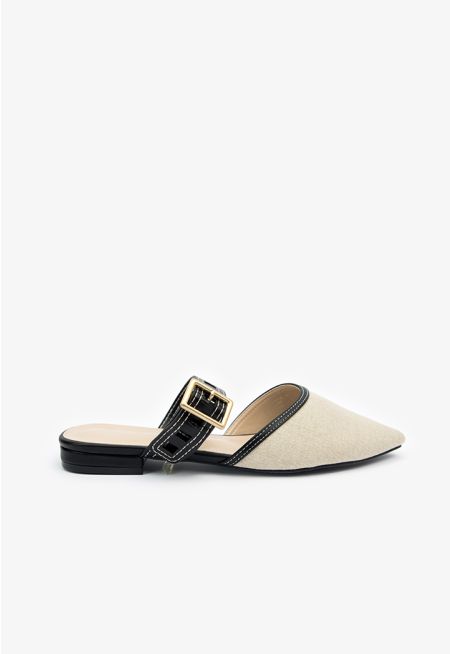 Pointed Buckle Strap Flats