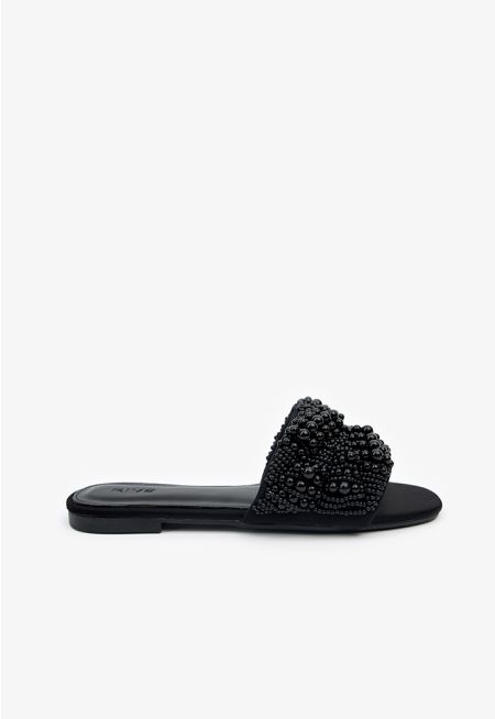 Solid Faux Pearls Embellished Flats