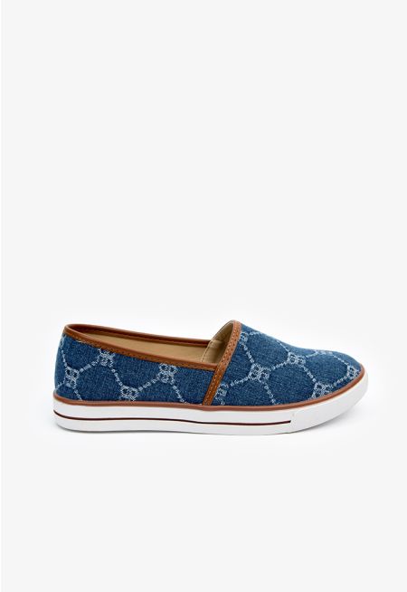 Branded Printed Denim Loafers