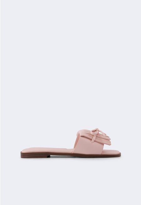 Solid PU Leather Bow Flats