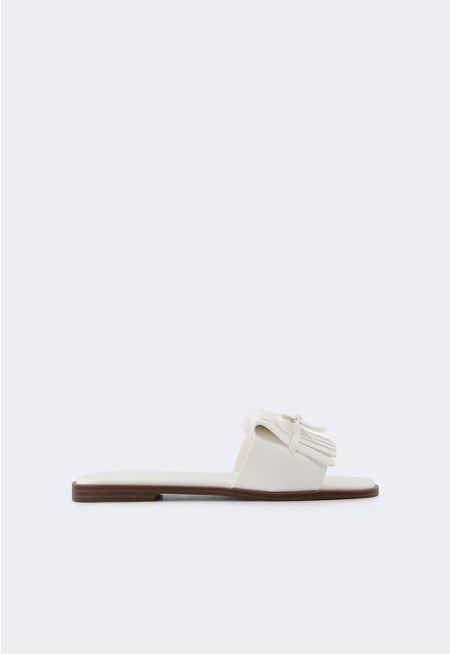 Solid PU Leather Bow Flats