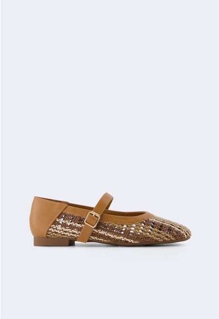 Schiffli Straw Flat Ballerina