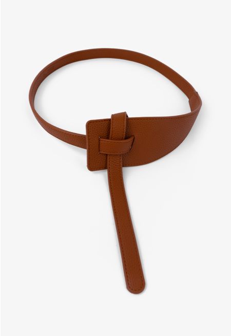 Solid PU Leather Tie Belt