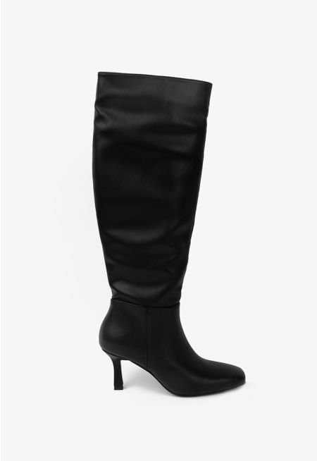 Solid Heeled Round Toe Knee Boots