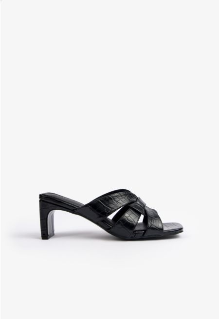 Iconic Textured Leather Heeled Sandals